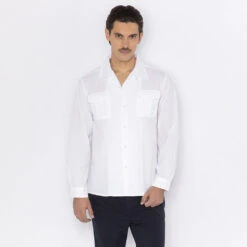 Chemise Coton Manches Longues(Two Pockets Shirt White) -Rivieras Boutique ch07bml devant