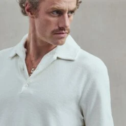 Polo Éponge à Bouton Ecru(Ecru Button Down Terrycloth Polo Shirt) -Rivieras Boutique rivieras clothes polo beige PANORMOS CL06