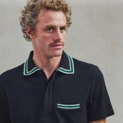 Polo à Col Jacquard Noir(Black Knitted Collar Polo Shirt) 13 Polo à Col Jacquard Noir(Black Knitted Collar Polo Shirt) -Rivieras Boutique rivieras clothes polo black ALVOR CL06