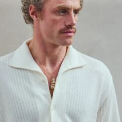 Chemise En Maille Fantaisie Ecru(Ecru Knitted Shirt) -Rivieras Boutique rivieras clothes shirt beige CAIRO CL05