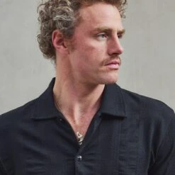 Chemise En Jersey Fantaisie Noire(Black Open Knitted Shirt) -Rivieras Boutique rivieras clothes shirt black CAMARINES CL05