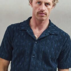 Chemise En Éponge Fantaisie Marine(Navy Fancy Terry Shirt) -Rivieras Boutique rivieras clothes shirt navy CASABLANCA CL05